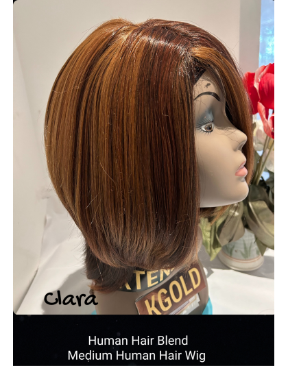 Straight Hand Made Clara Blended Short High Human Hair Quality Wigs Beauty Color Shown Chocolate Mix