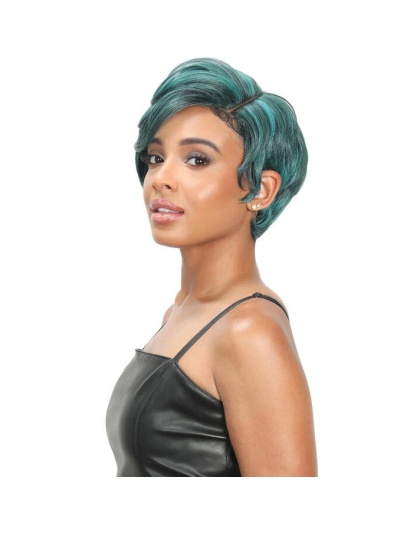 Short Mix Blend Wigs Beauty and Easy To Wear Black Green